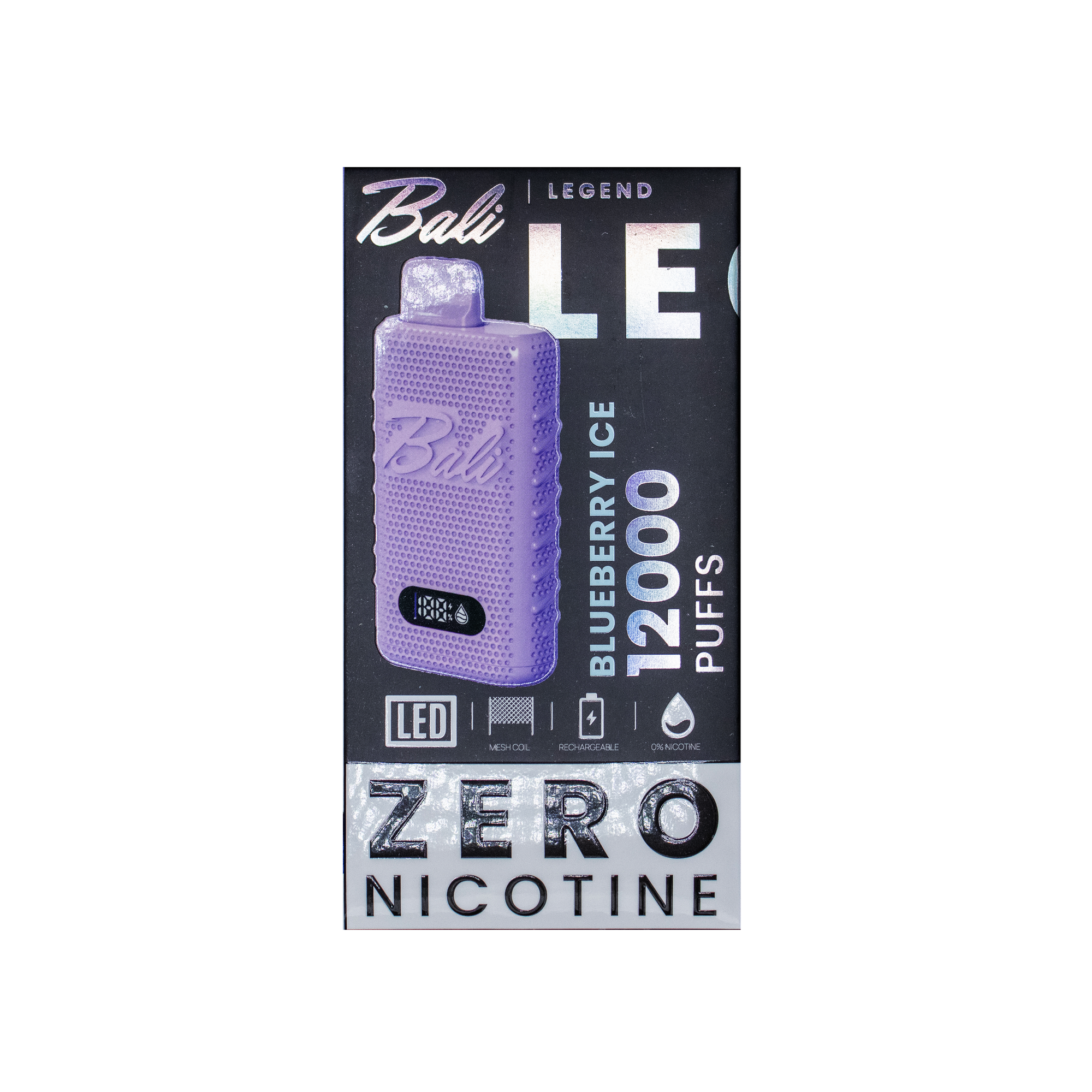 Bali Legend vape device packaging with blueberry ice flavor on a white background